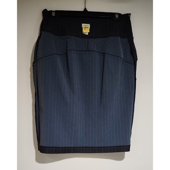 Cache Womens Straight Skirt Grey Striped Cotton-Blend Unlined Big Buttons Size 8 - Picture 4 of 8